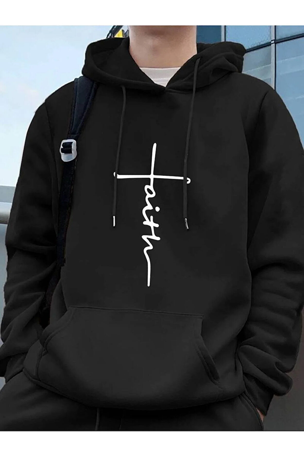 Faith Baskılı Kapüşonlu Sweatshirt