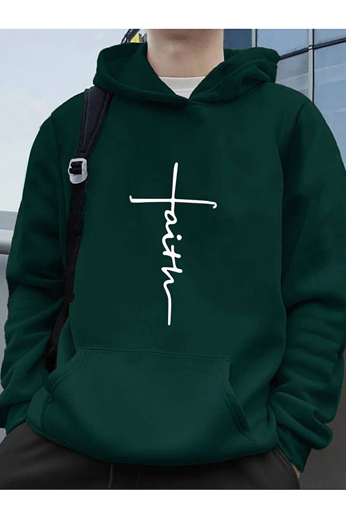 Faith Baskılı Kapüşonlu Sweatshirt