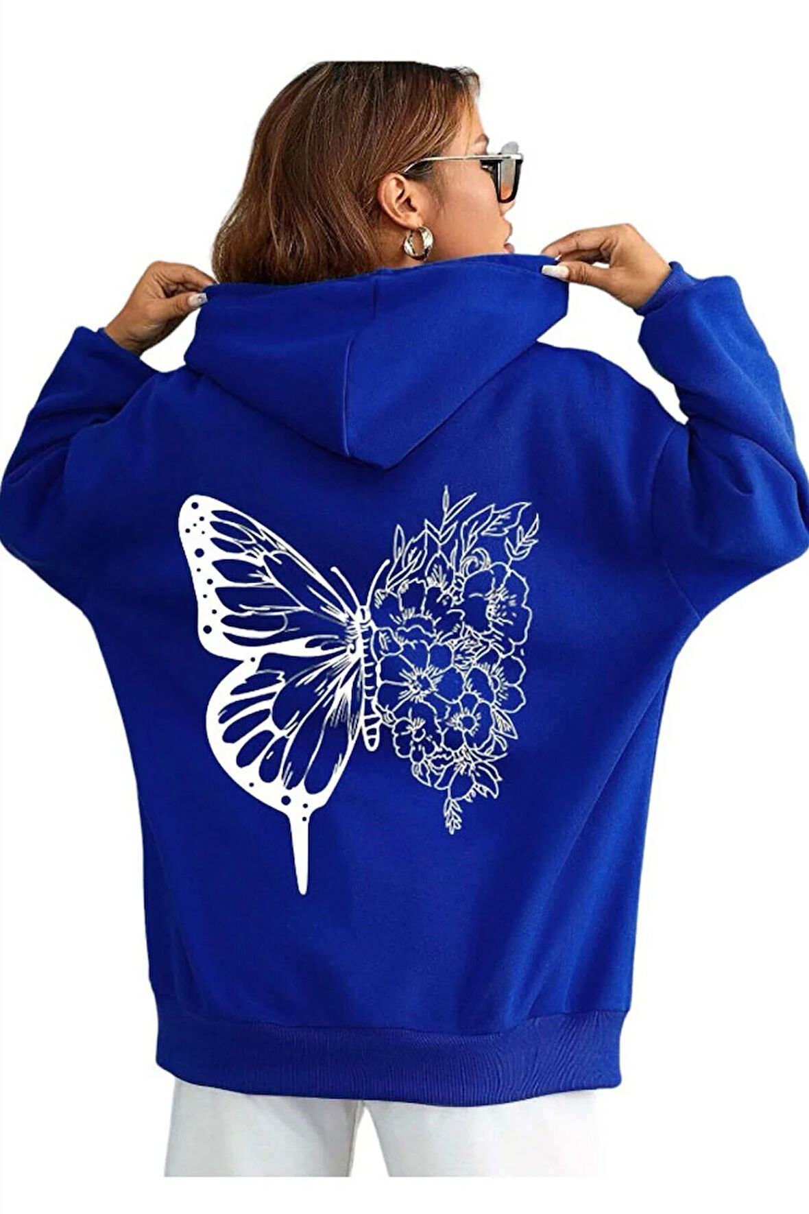 Unisex Kelebek Baskılı Kapüşonlu Sweatshirt