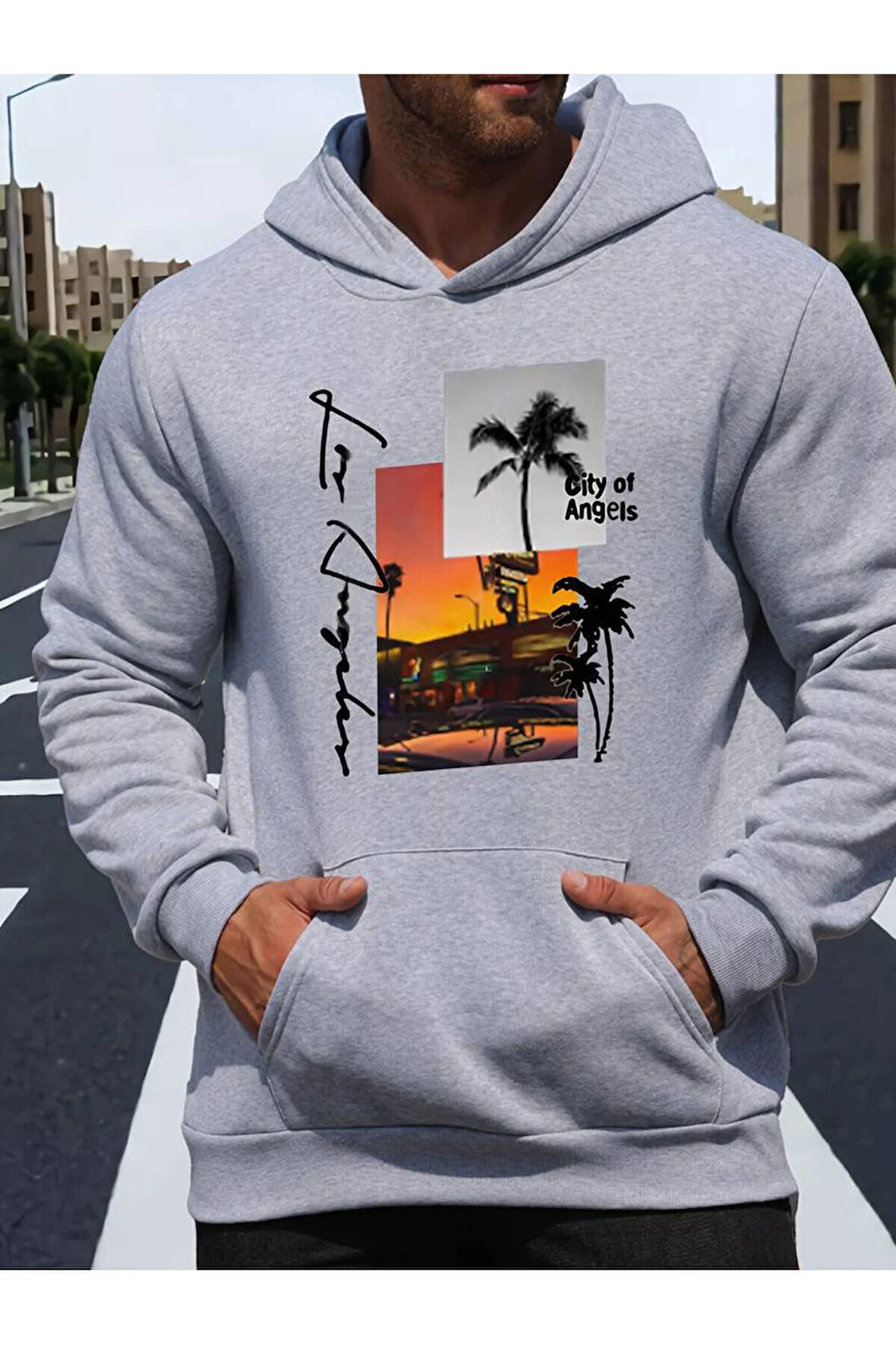 Los Angeles Baskılı Kapüşonlu Sweatshirt