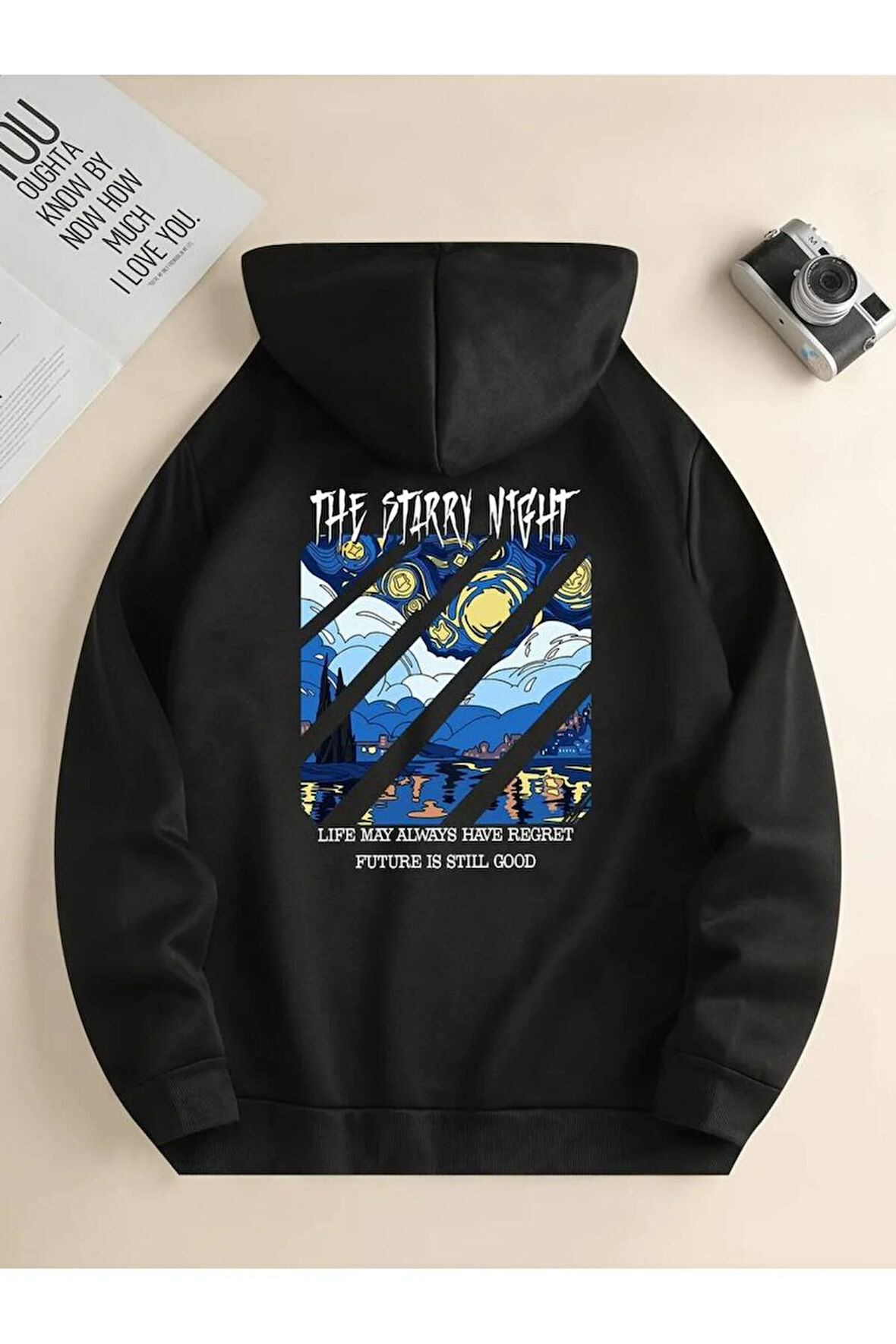 Night Baskılı Kapüşonlu Sweatshirt