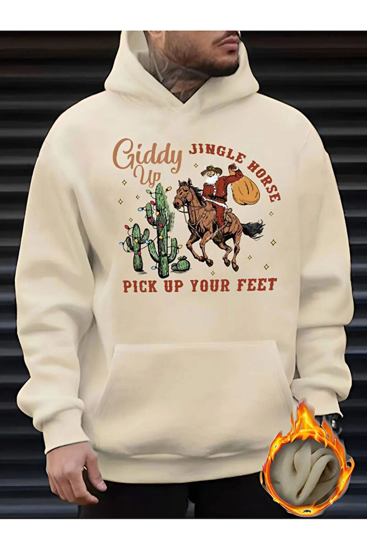 Noel Baskılı Kapüşonlu Sweatshirt