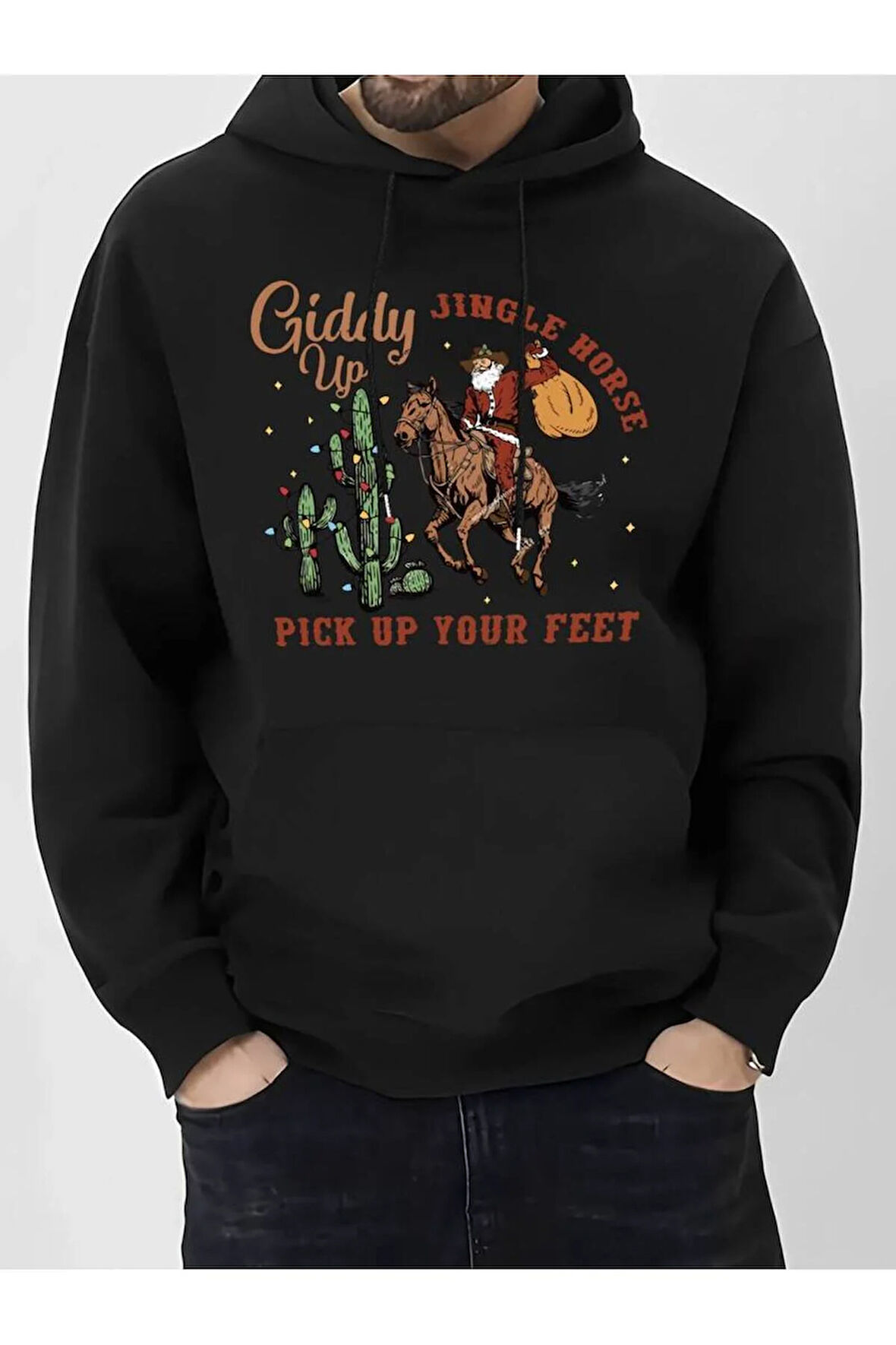 Noel Baskılı Kapüşonlu Sweatshirt