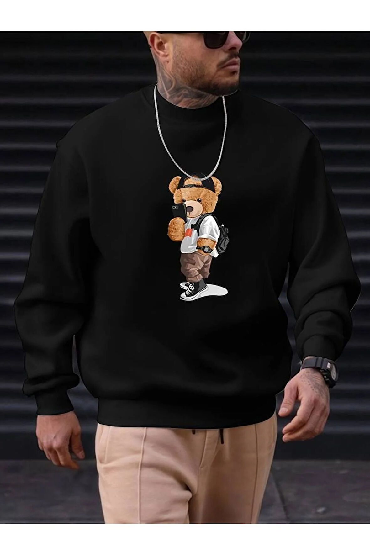 Peluş Ayı Baskılı Sweatshirt