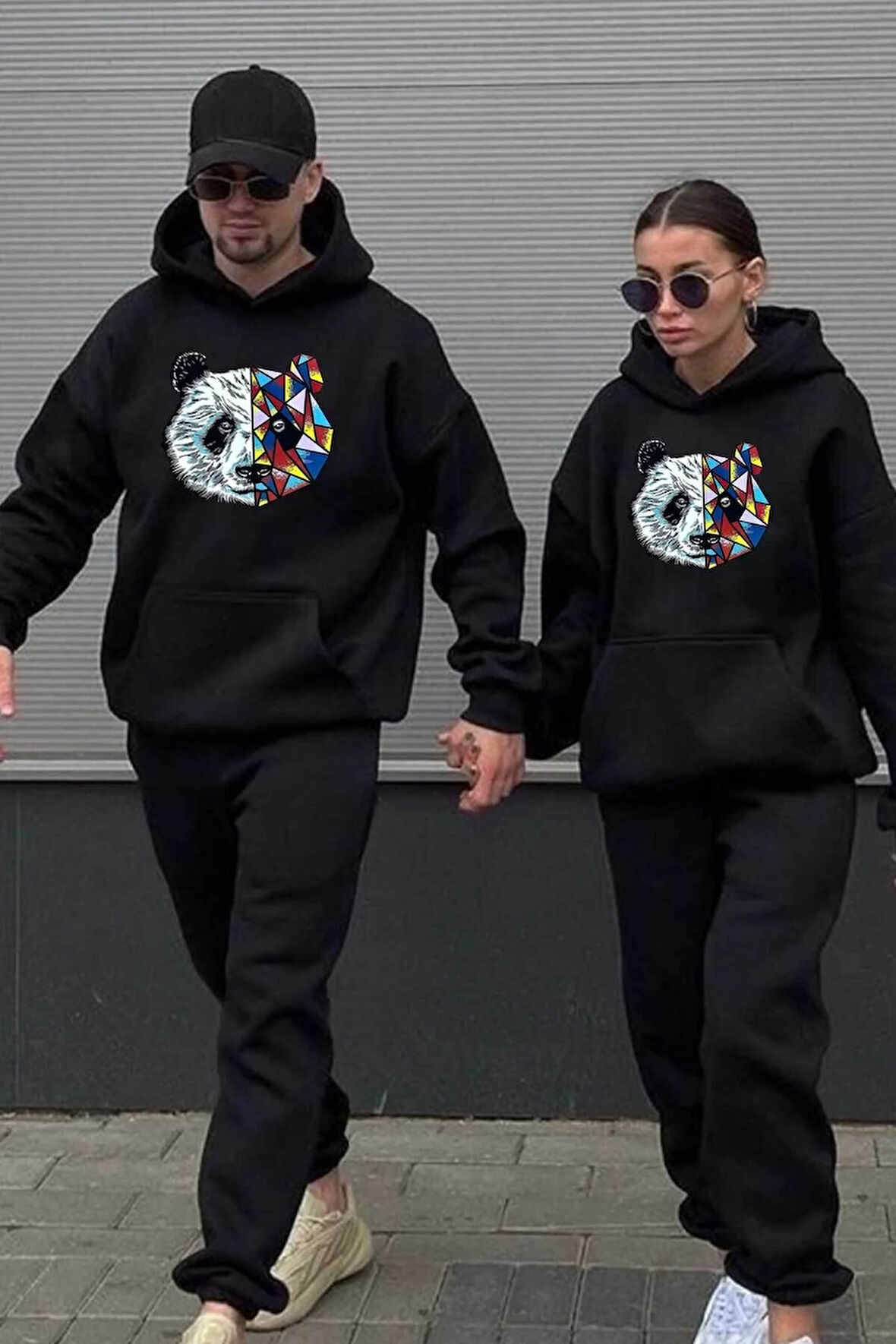 Panda Baskılı Çift Sevgili Kombini Tasarım Sweatshirt