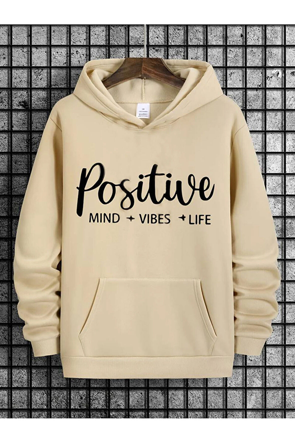 Positive Baskılı Kapüşonlu Sweatshirt