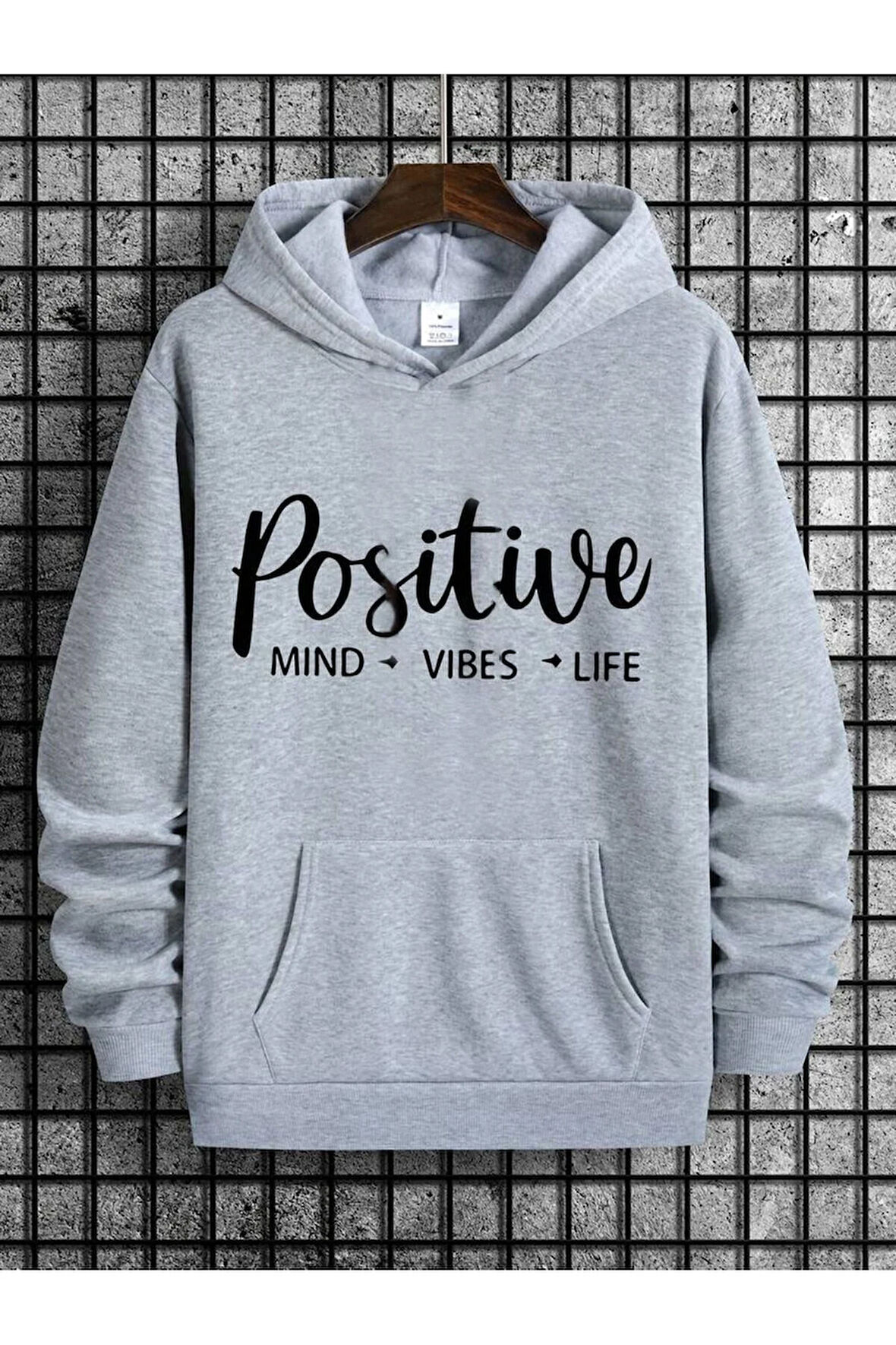 Positive Baskılı Kapüşonlu Sweatshirt