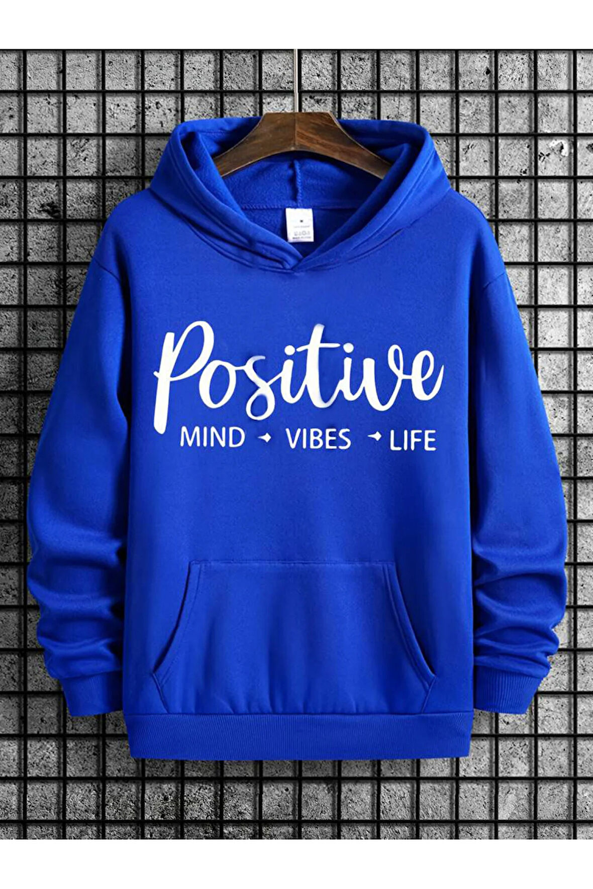 Positive Baskılı Kapüşonlu Sweatshirt