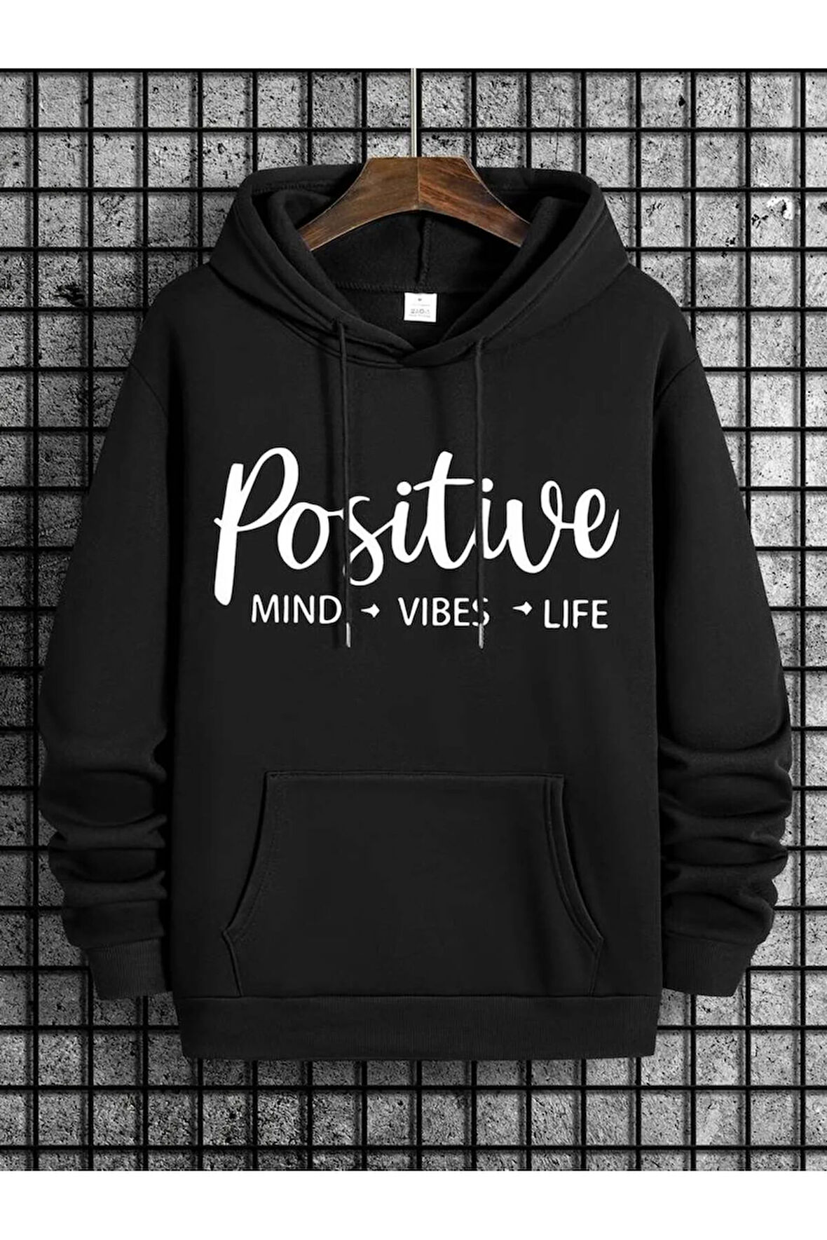 Positive Baskılı Kapüşonlu Sweatshirt