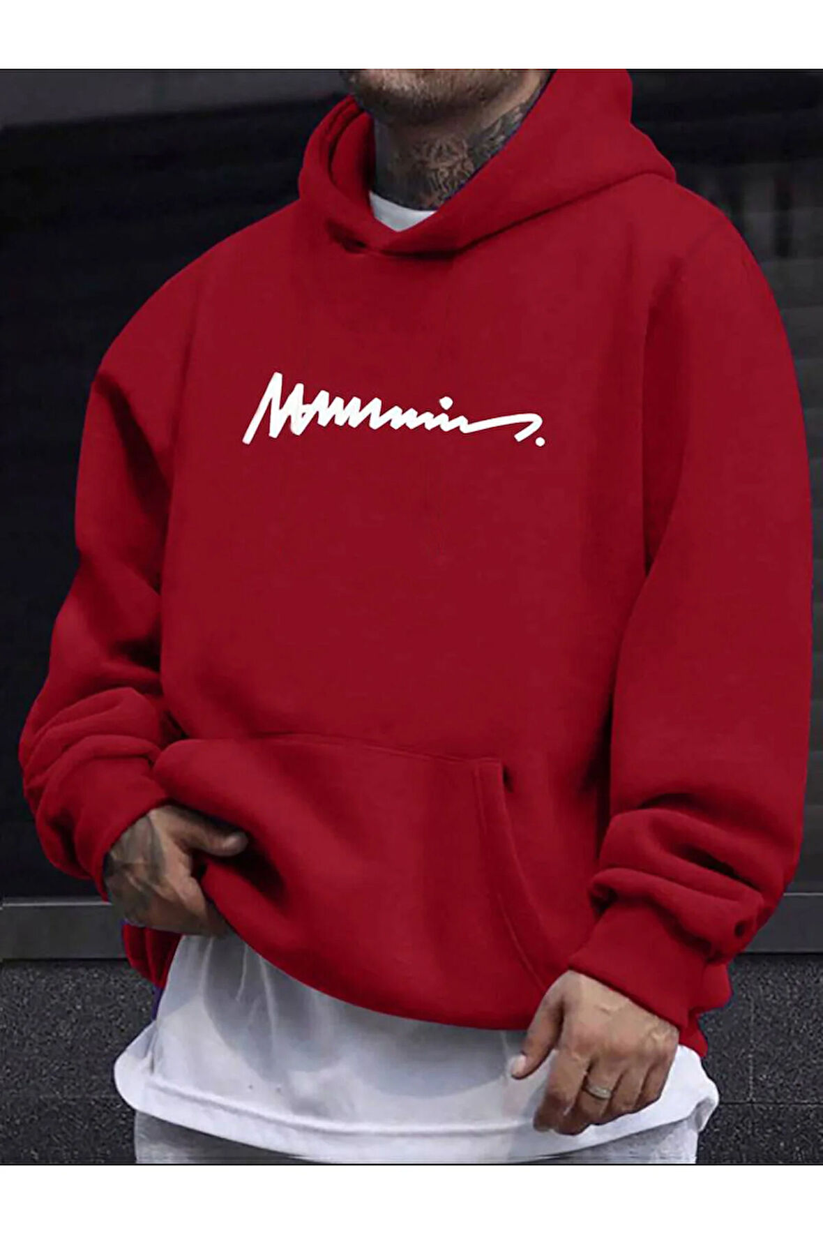 Erkek el yazılı baskılı kapüşonlu sweatshirt