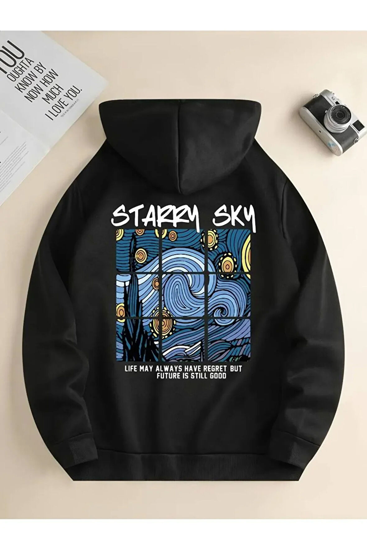 Starry Sky Baskılı Kapüşonlu Sweatshirt