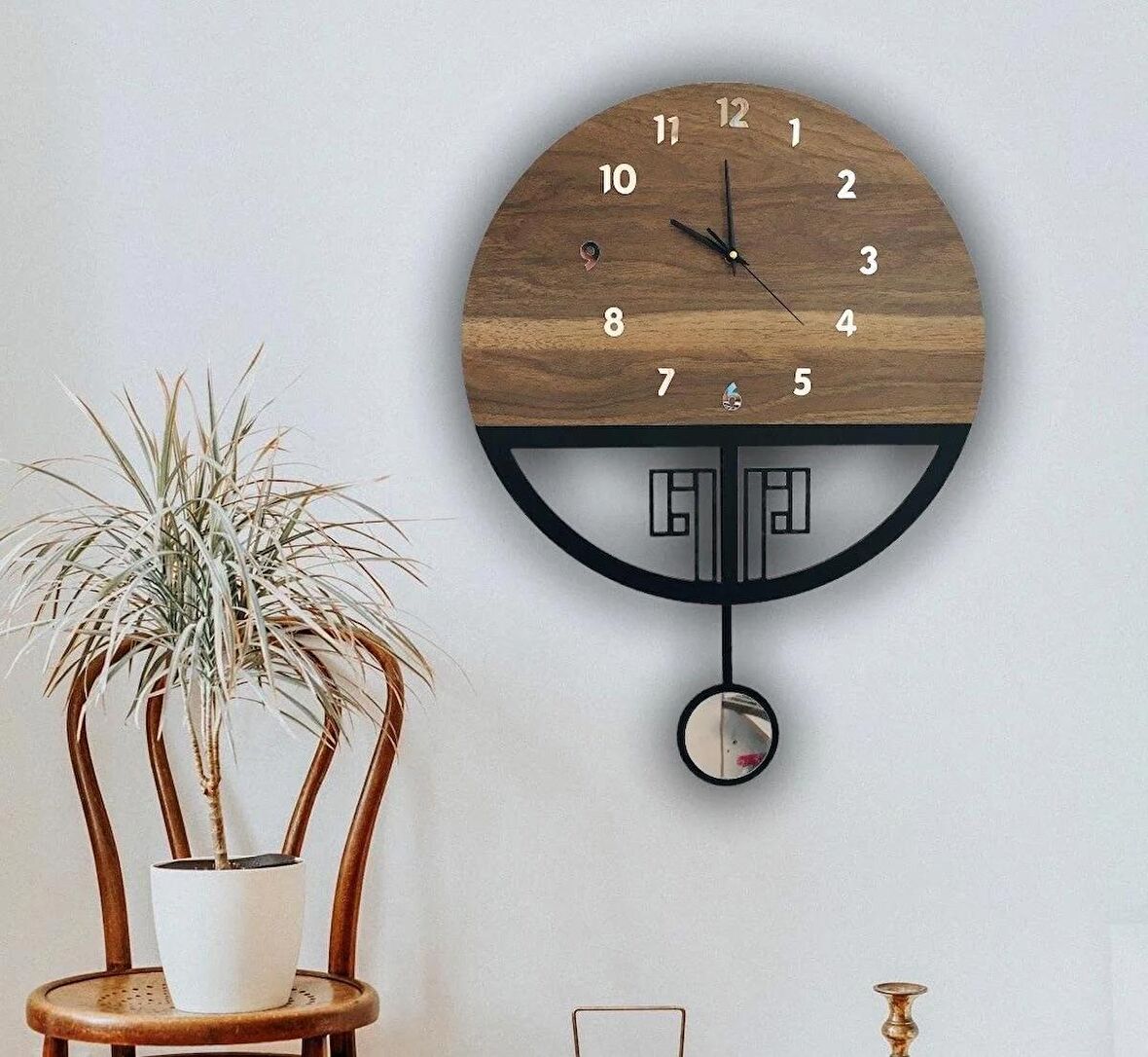 (SESSİZ) Sarkaçlı Ahşap Duvar Saati, Sarkaçlı Saat, Wooden Wall Clock