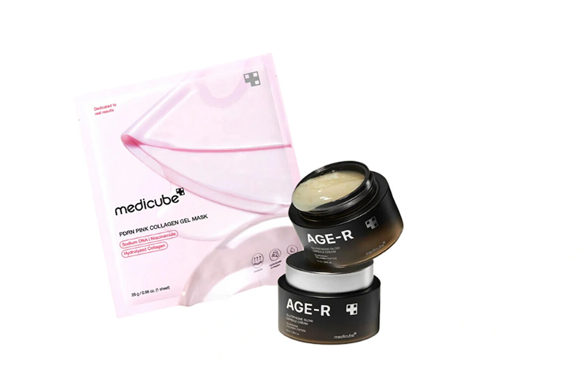 Medicube Set Age-R Glutathione Glow Capsule Yüz Kremi 50ml +  Pdrn Pink Collagen Gel Mask 28gr – Elastikiyet Koruyucu & Besleyici Kolajenli Jel Yüz Maskesi