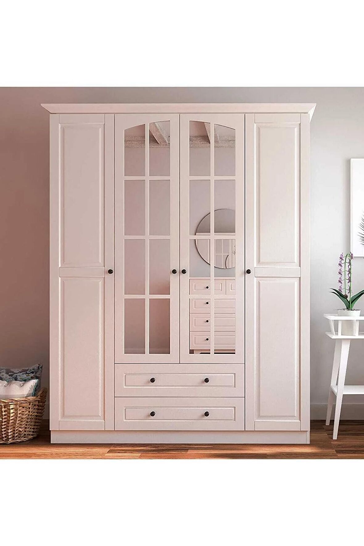 Rabi Mobilya Beyza Country 4 Kapaklı 2 Çekmeceli Mega Gardırop 