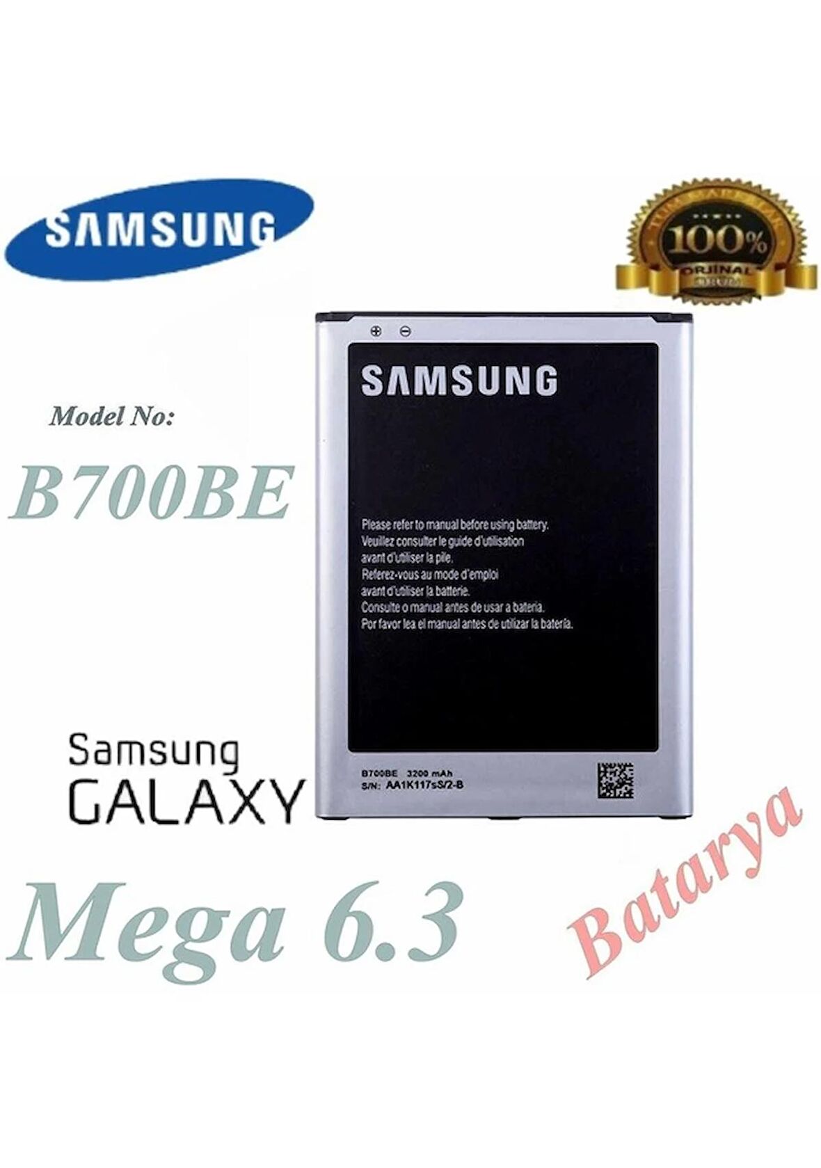 Samsung Galaxy Mega 6.3 Batarya B700Be i9200 i9205 Uyumlu Batarya