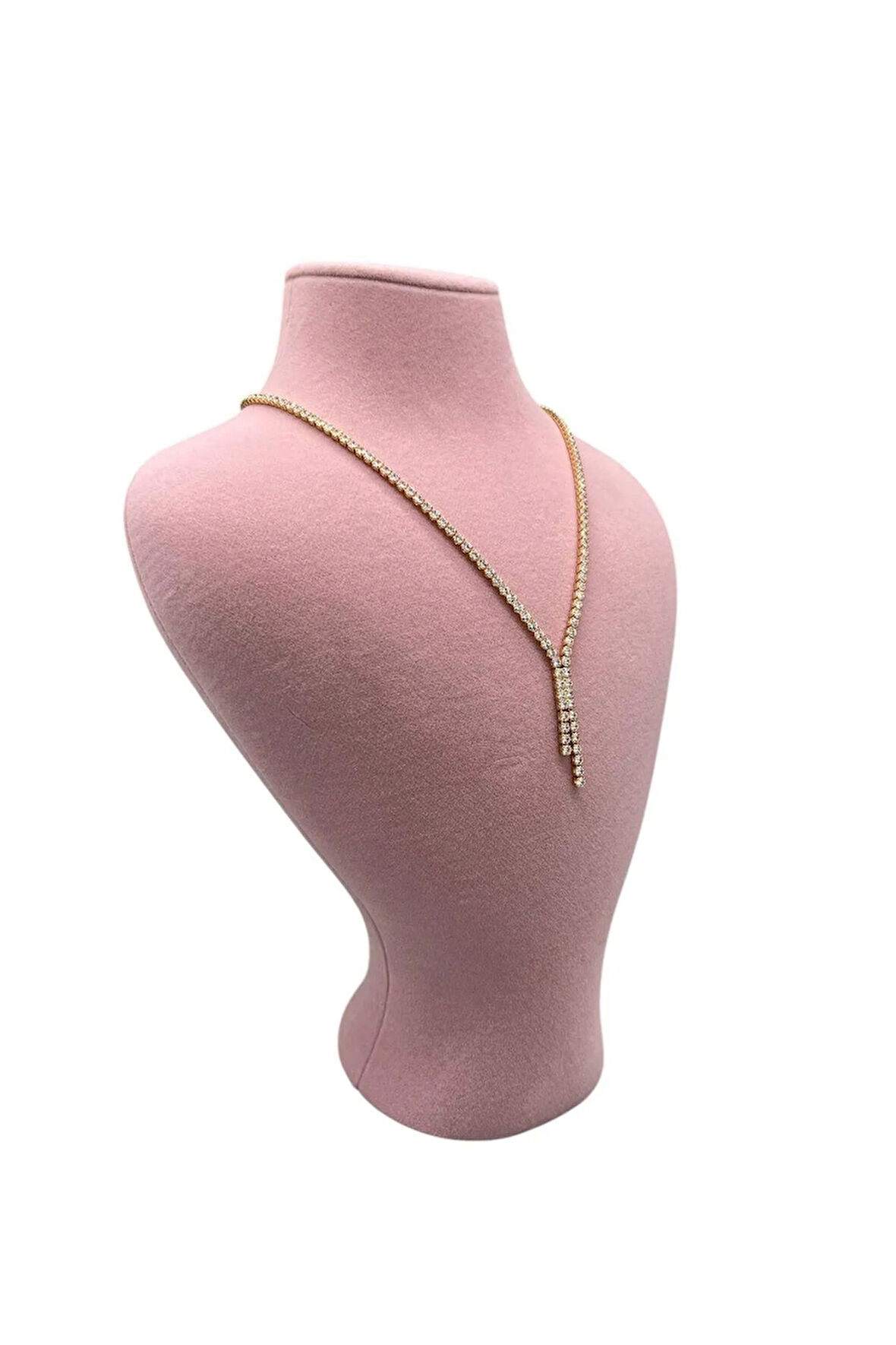Yerli Üretim Zeus Model Süet Kumaş Pembe Renk 29/ 22 Cm Takım Kolye Sergileme Mankeni