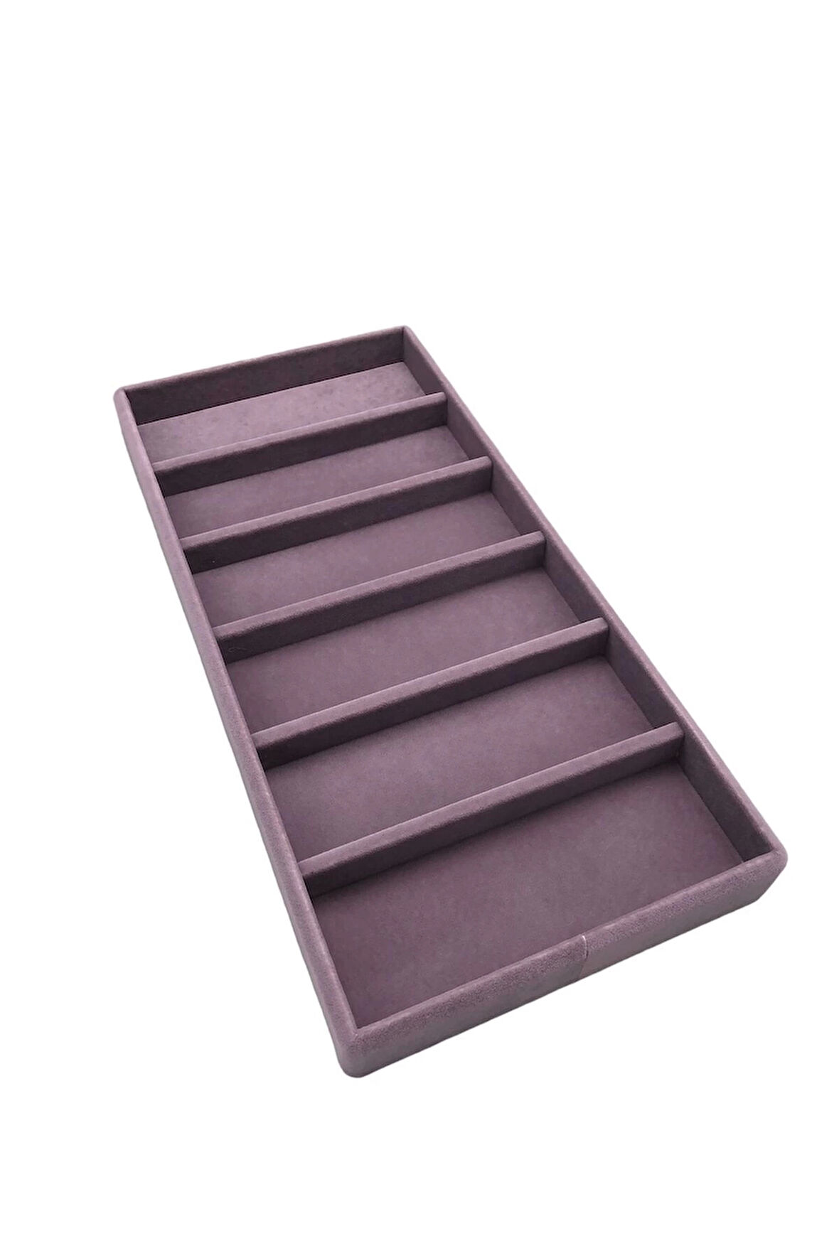 Yerli Üretim Lefkoşa Model Süet Kumaş Lila Renk 38 cm / 19 cm Gözlük Sergileme Çekmece İçi Stand