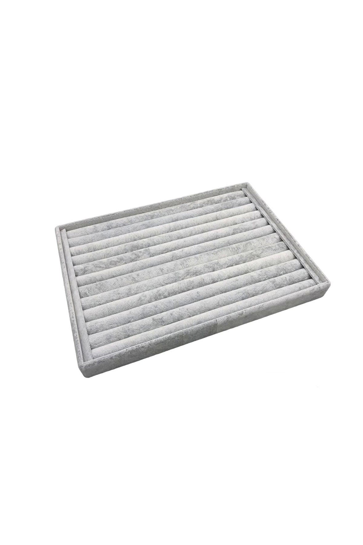 Yerli Üretim Büyük Boy Süet Kumaş Gri Renk 34/24 Cm Sosisli Çekmece Içi Yüzük Standı