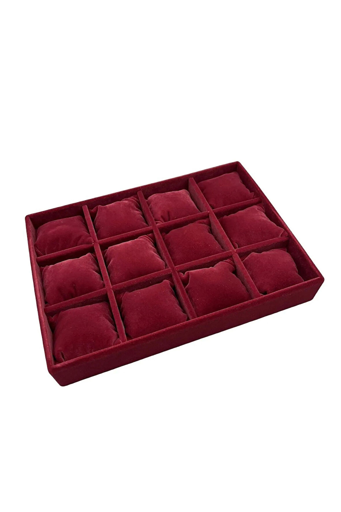 Yerli Üretim Süet Kumaş Bordo Renk 34/24 Cm 12 Yastıklı Çekmece Içi Takı Kutusu