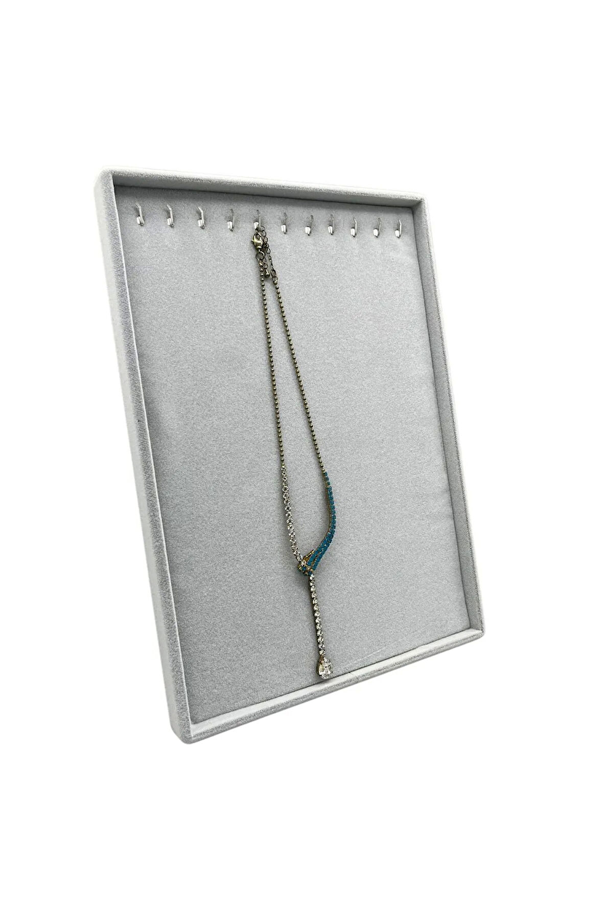 Süet Kumaş Gri Renk 34/24 Cm Ayaklı Kolye Sergileme Standı