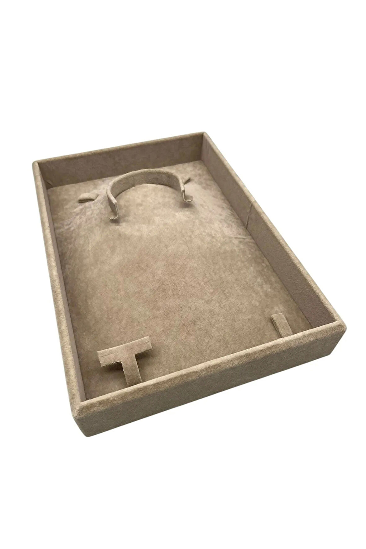 Yerli Üretim Süet Kumaş Sütlü Kahve Renk 26/19 Cm Mini Takı Sergileme Tablası