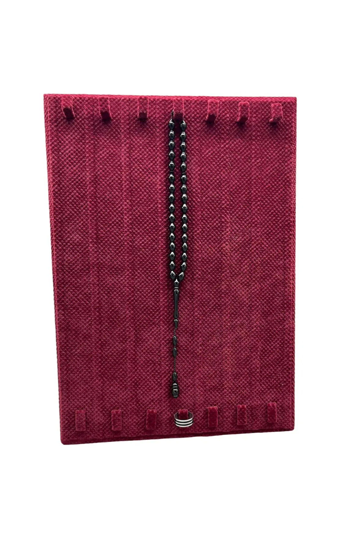 Keten Kumaş Bordo Renk 35/25 Cm Ayaklı Tırnaklı Tesbih Yüzük Kombin Sergileme Standı