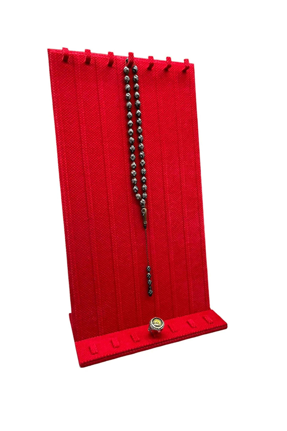 Keten Kumaş Kırmızı Renk 45/25 Cm Ayaklı Tırnaklı Tesbih Yüzük Kombin Sergileme Standı