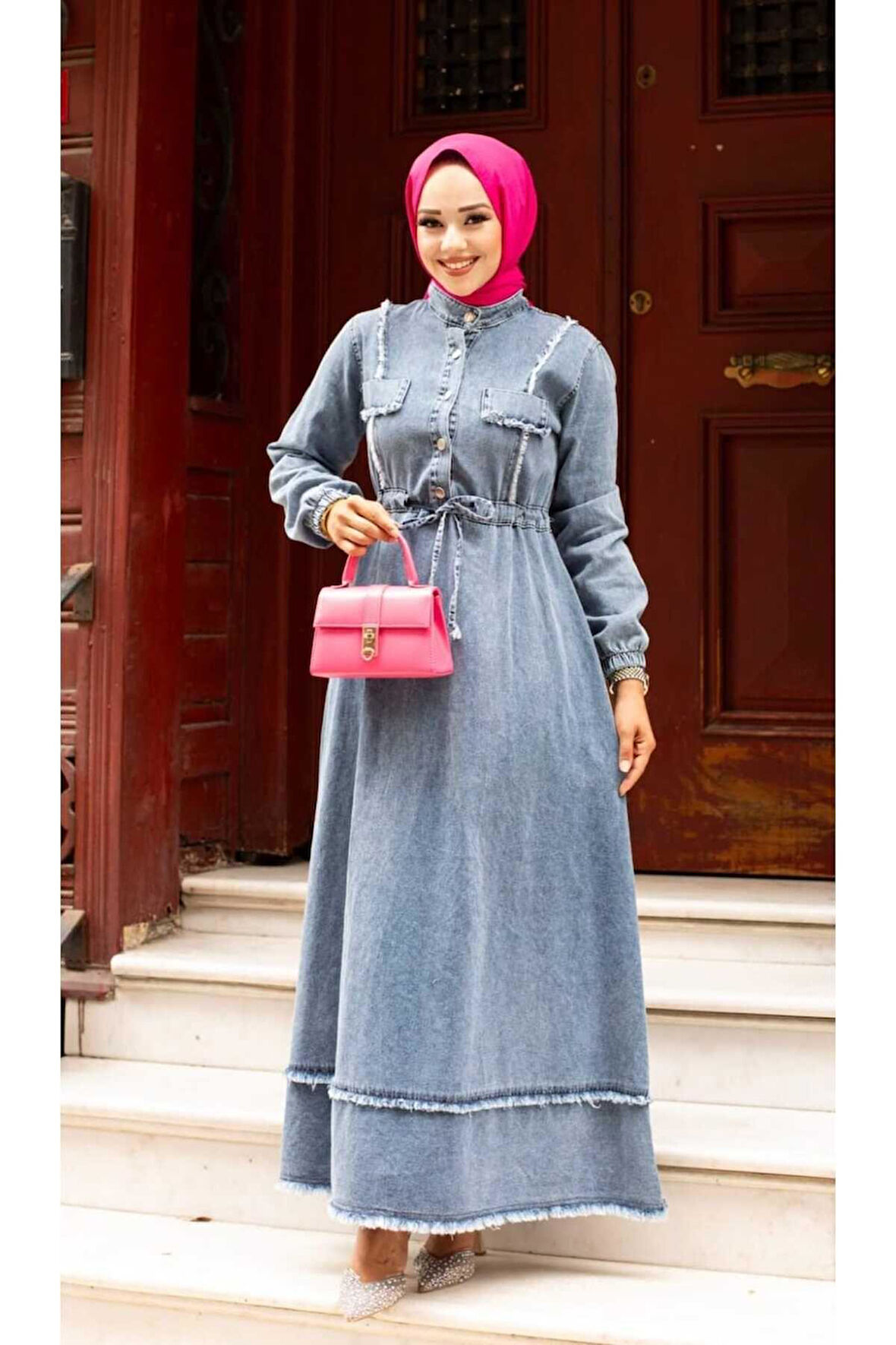 Kadın Püsküllü Denim Kot Elbise