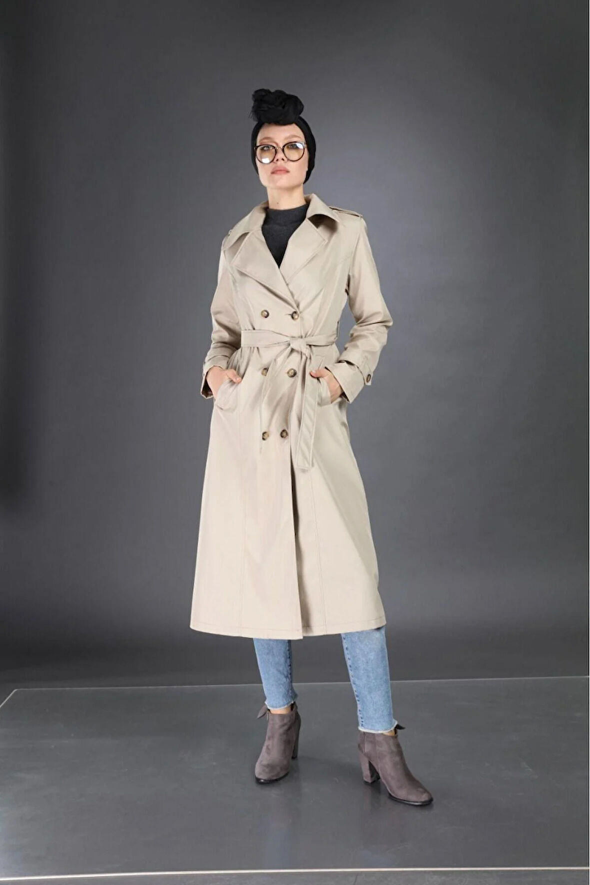 Kadın Cepli Kuşaklı Trençkot