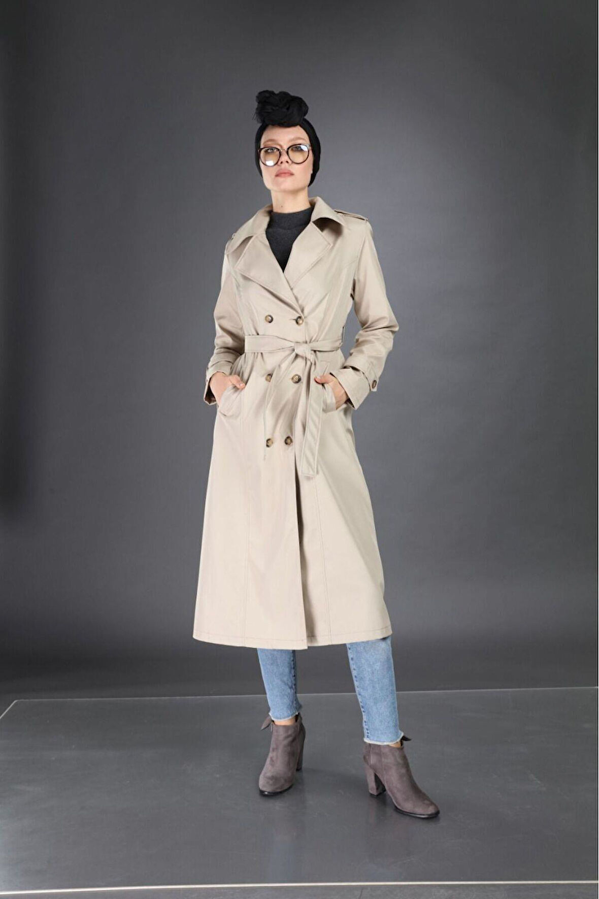 Kadın Cepli Kuşaklı Trençkot