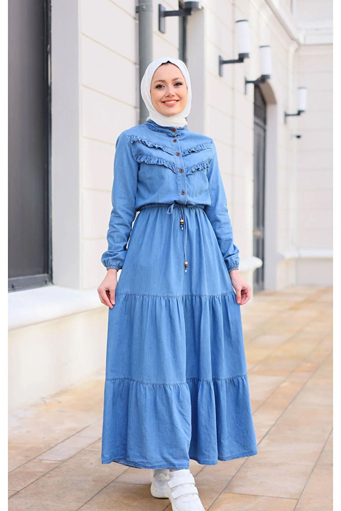 Kadın Fır Fırlı Denim Kot Elbise