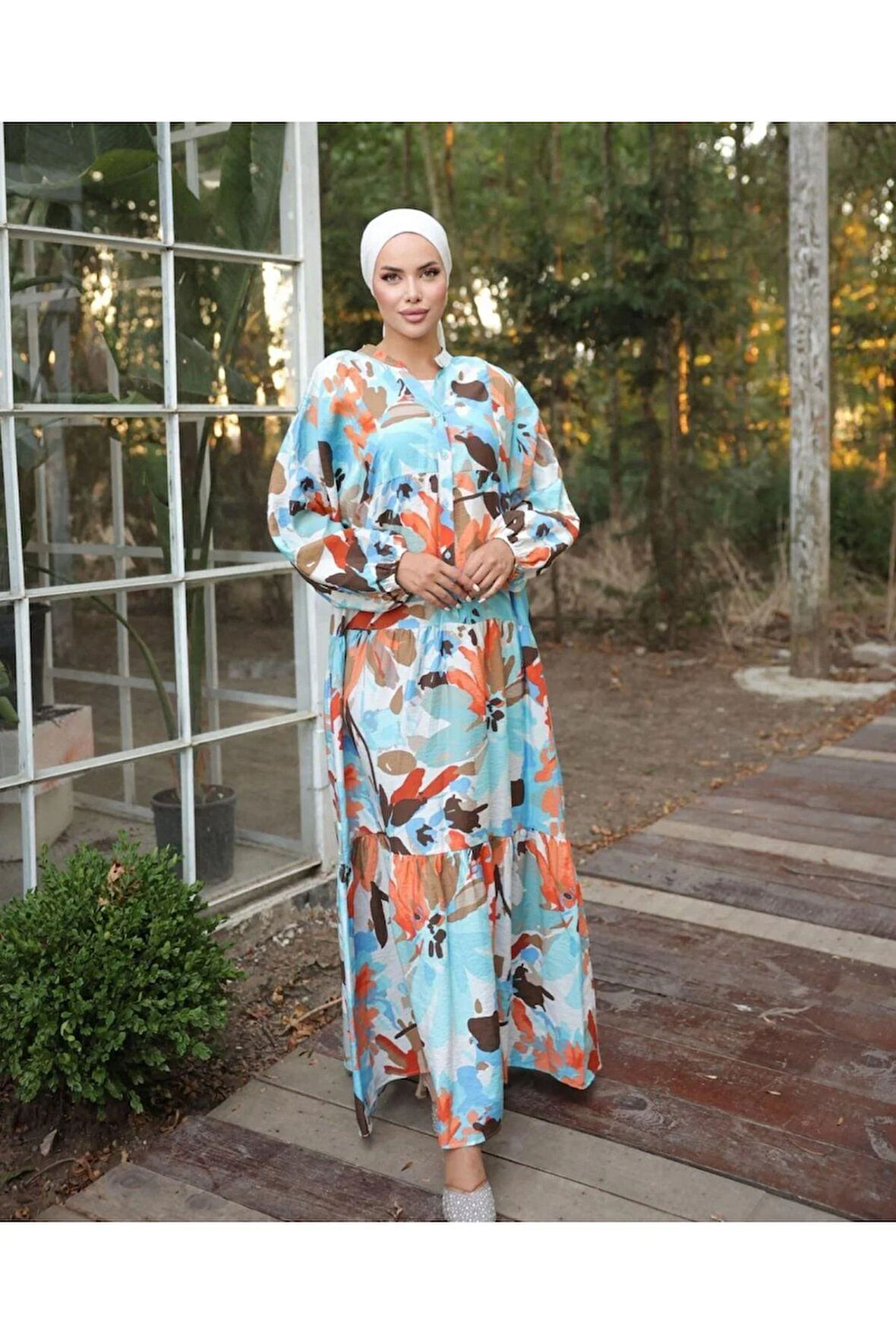 Kadın Etnik Desenli Modal Kumaş Tesettür Elbise