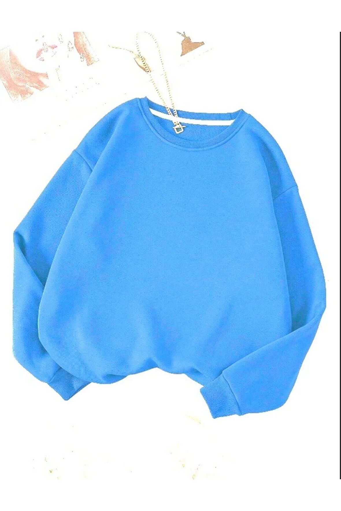 Kadın Düz Bisiklet Yaka Sweatshirt