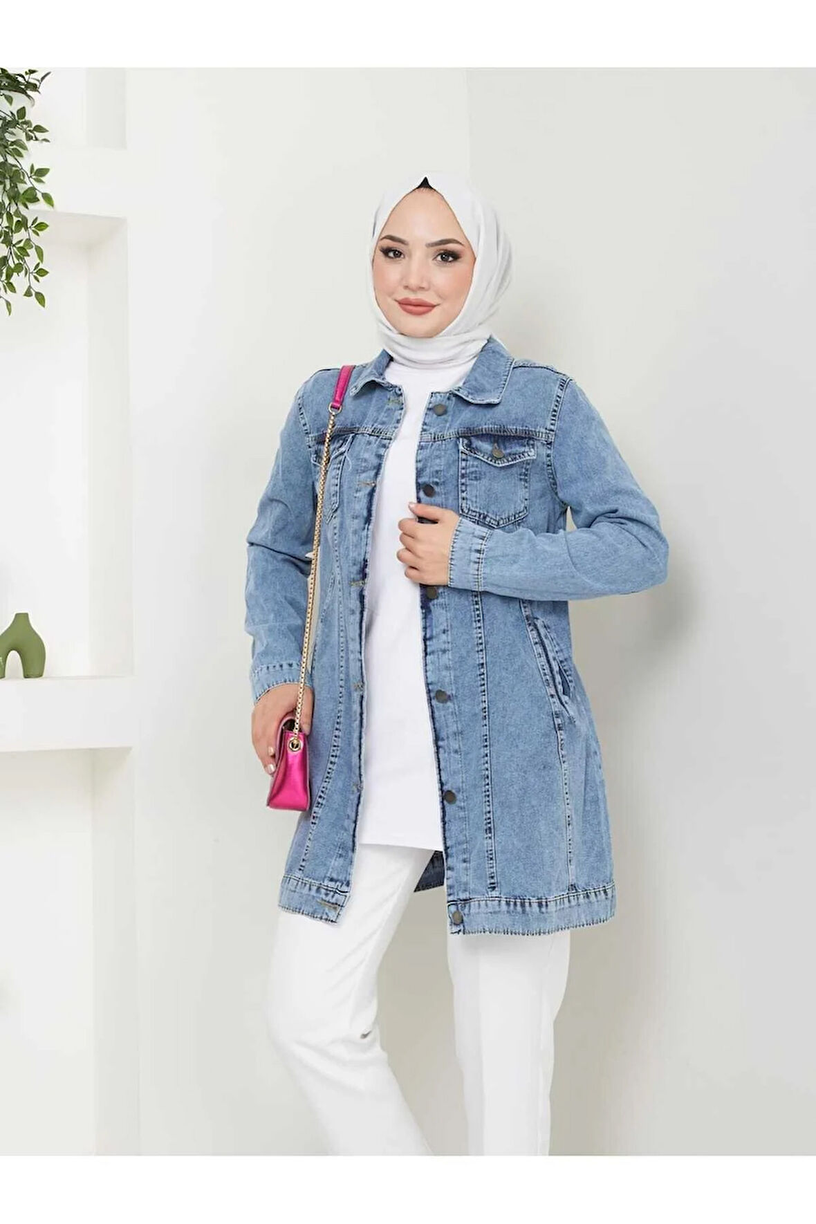 Kadın Düğmeli Kot Ceket