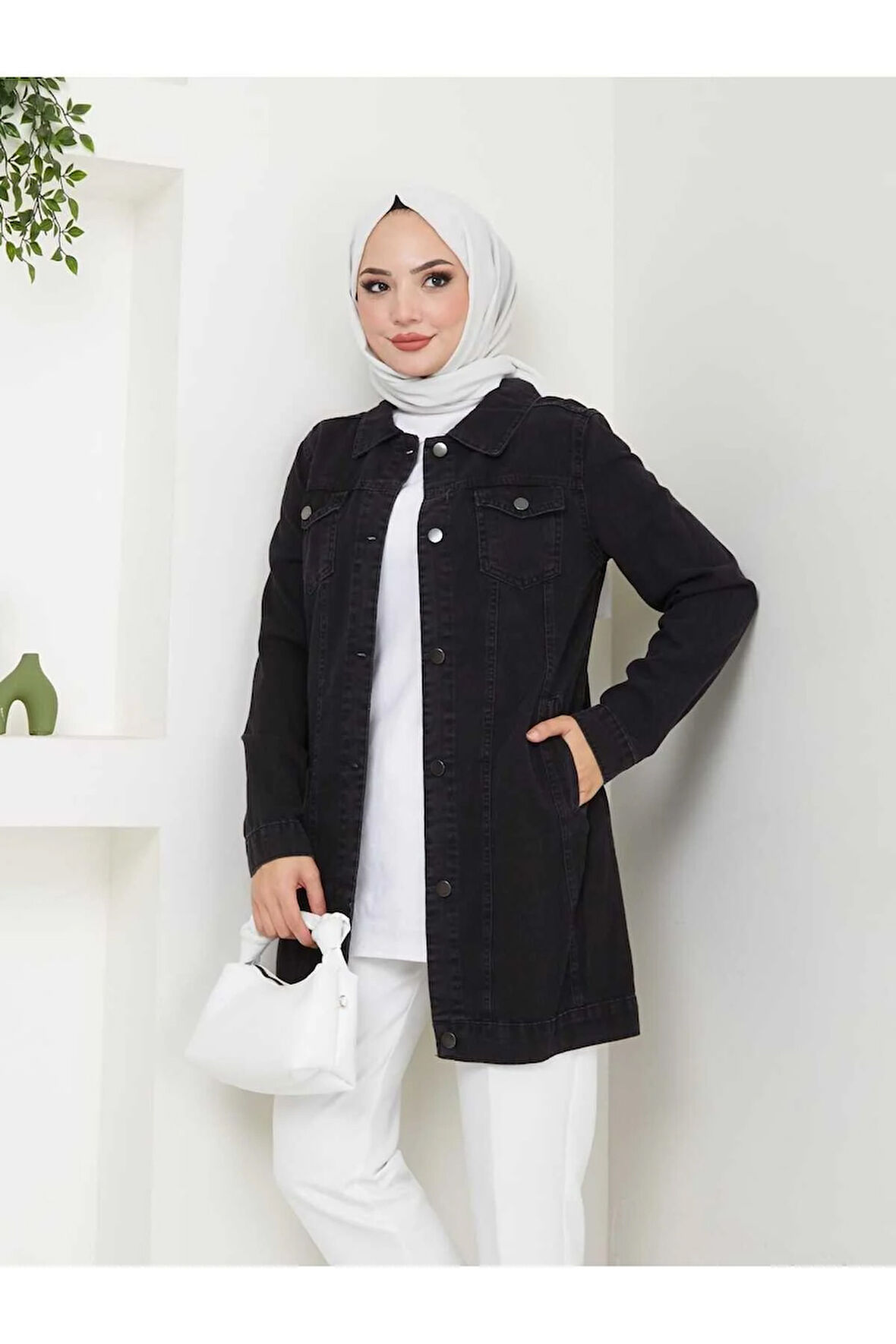 Kadın Düğmeli Kot Ceket