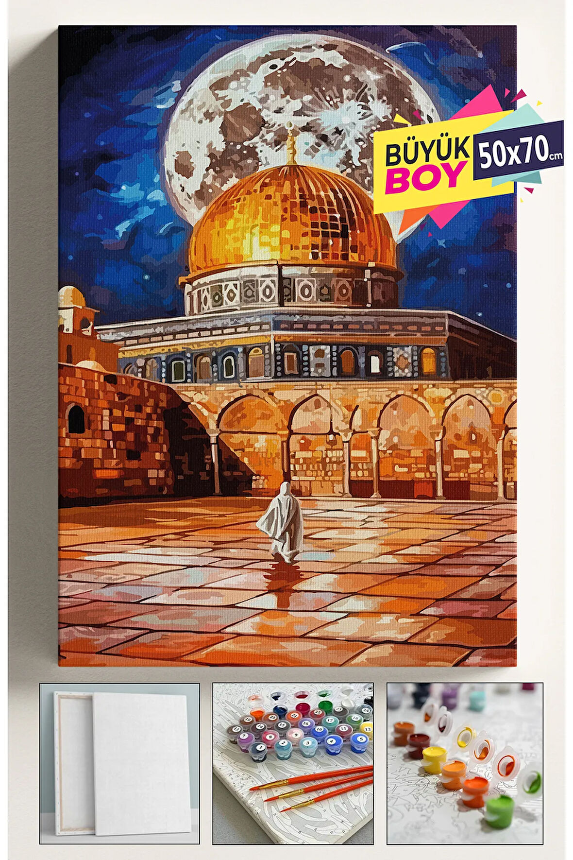 Sayılarla Boyama Seti Numaralı Tuval Fırça Boya Dahil Kasnaklı Set 50x70 Cm - MESCİDİ AKSA DOLUNAY