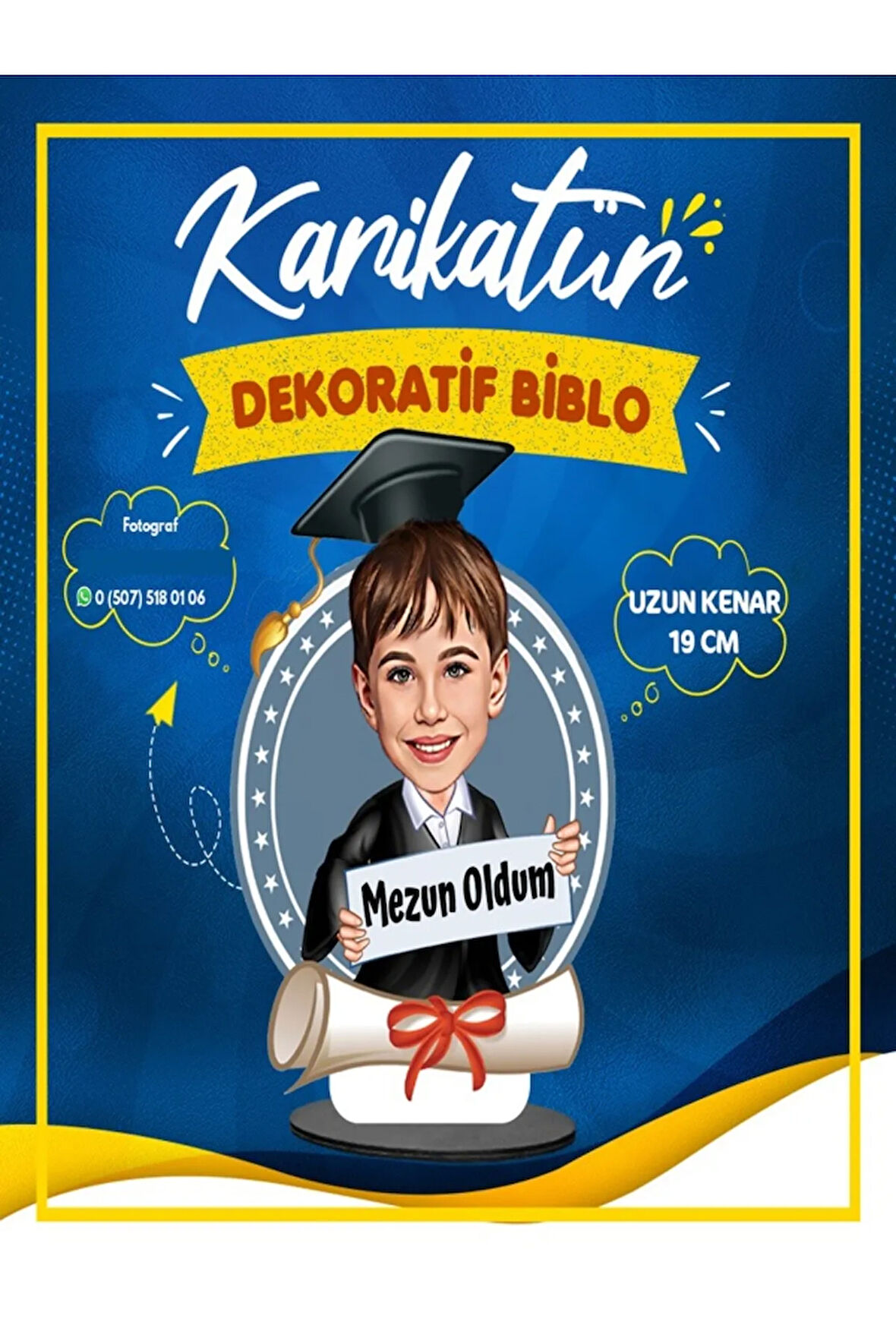 Resim Fotoğraf Baskılı Kız Erkek Okul Mezuniyet-3d Karikatür Biblo Mezun Oldum Temalı
