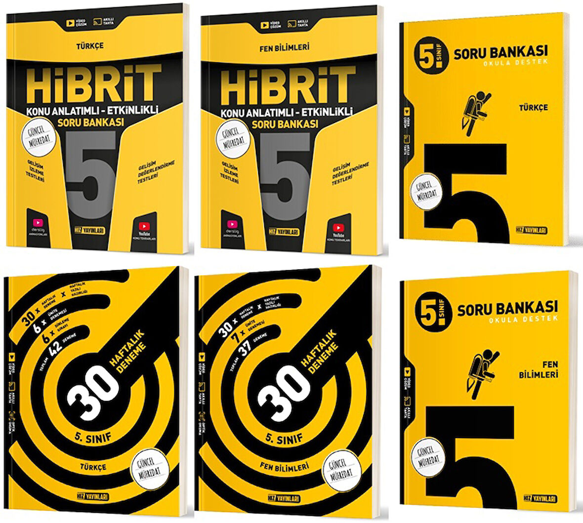 Hız 2025 5. Sınıf Türkçe + Fen Bilimleri Haftalık Deneme + Hibrit + Soru Seti 6 Kitap