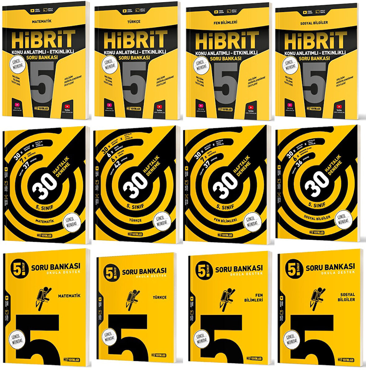 Hız 2025 5. Sınıf Matematik + Türkçe + Fen + Sosyal Haftalık Deneme + Hibrit + Soru Seti 12 Kitap