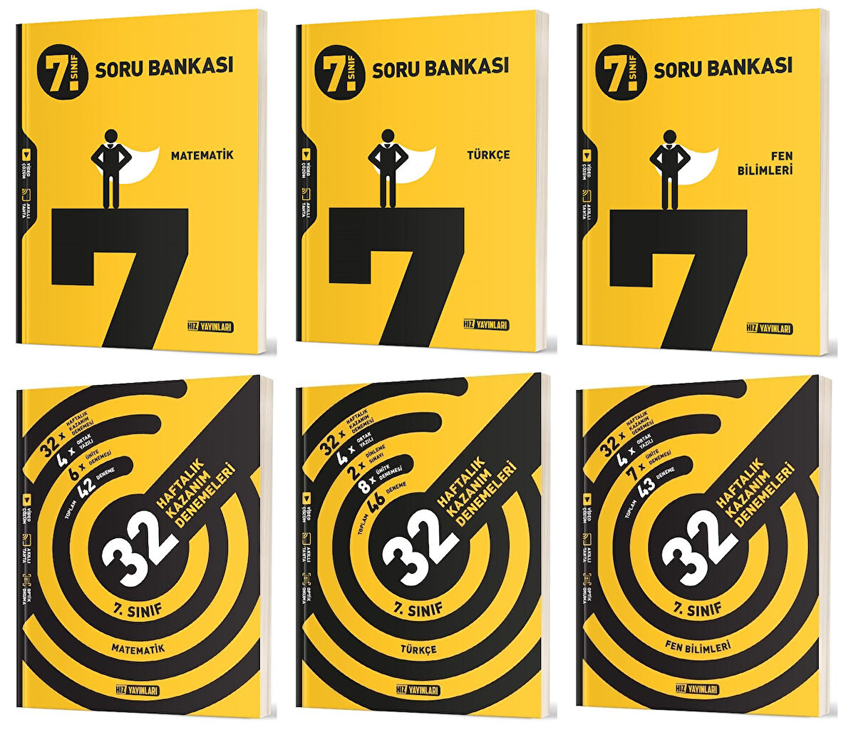 Hız 2025 7. Sınıf Matematik + Türkçe + Fen Soru + 36 Haftalık Deneme Seti 6 Kitap