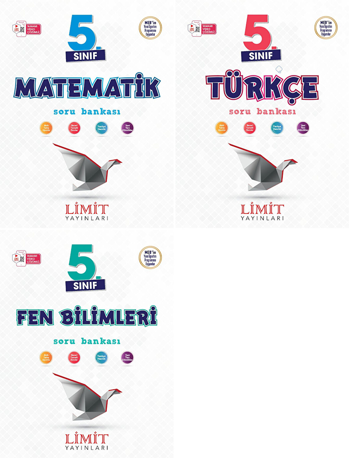 Limit 2025 5. Sınıf Matematik + Türkçe + Fen Soru Bankası Seti 3 Kitap Güncel Müfredat