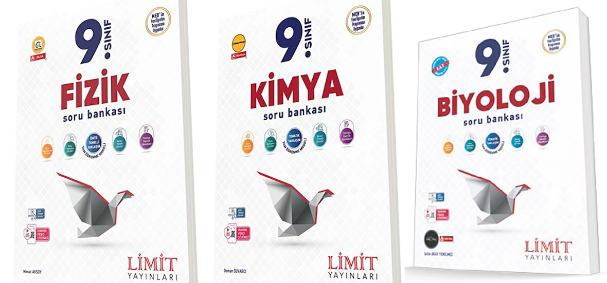 Limit 2025 9. Sınıf Fizik + Kimya + Biyoloji Soru Seti 3 Kitap Güncel Müfredat