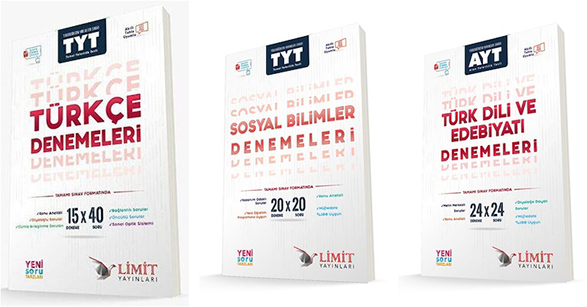 Limit Tyt Türkçe + Tyt Sosyal + Ayt Edebiyat Deneme Seti 3 Kitap 2024