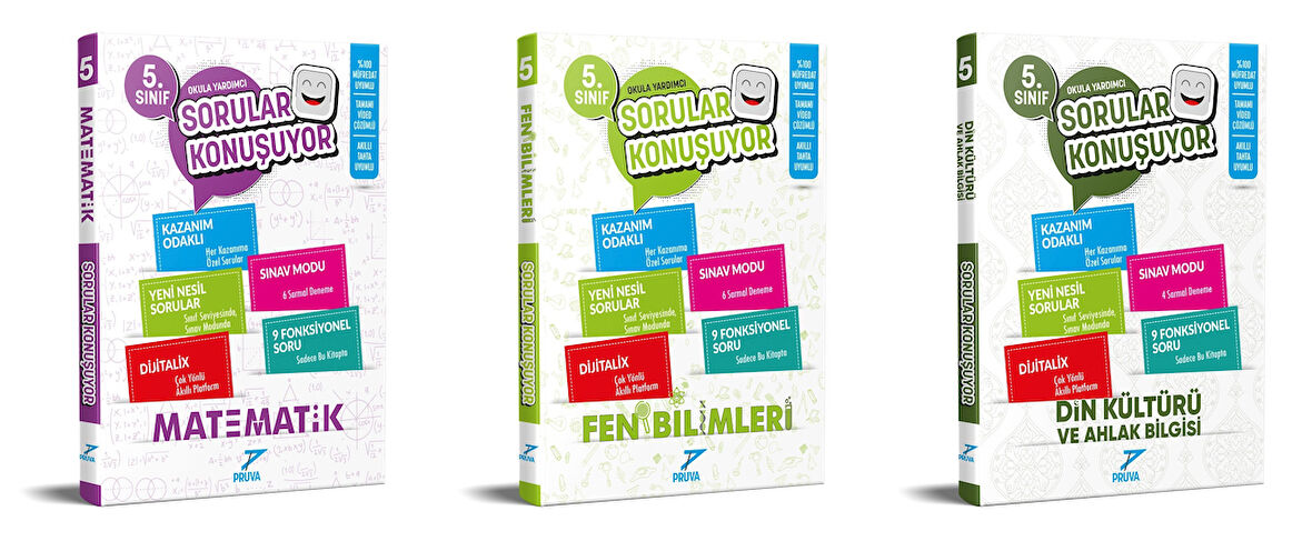 Pruva Akademi 2025 5. Sınıf Matematik + Fen Bilimleri + Din Kültürü Sorular Konuşuyor Seti 3 Kitap Güncel Müfredat