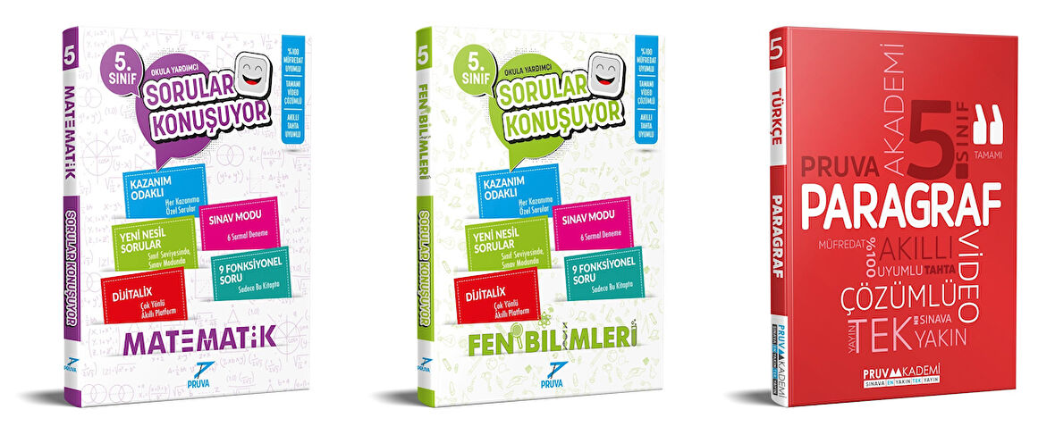 Pruva Akademi 2025 5. Sınıf Matematik + Fen Bilimleri + Paragraf Sorular Konuşuyor Seti 3 Kitap Güncel Müfredat