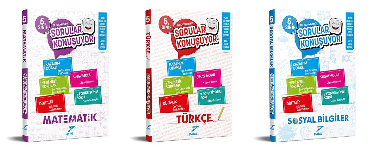 Pruva Akademi 2025 5. Sınıf Matematik + Türkçe + Sosyal Bilgiler Sorular Konuşuyor Seti 3 Kitap Güncel Müfredat