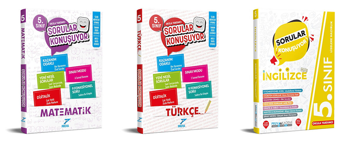 Pruva Akademi 2025 5. Sınıf Matematik + Türkçe + İngilizce Sorular Konuşuyor Seti 3 Kitap Güncel Müfredat