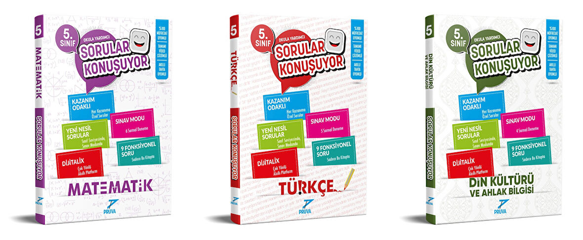 Pruva Akademi 2025 5. Sınıf Matematik + Türkçe + Din Kültürü Sorular Konuşuyor Seti 3 Kitap Güncel Müfredat