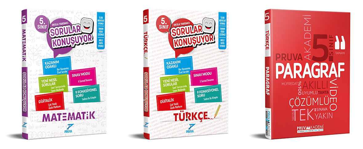 Pruva Akademi 2025 5. Sınıf Matematik + Türkçe + Paragraf Sorular Konuşuyor Seti 3 Kitap Güncel Müfredat