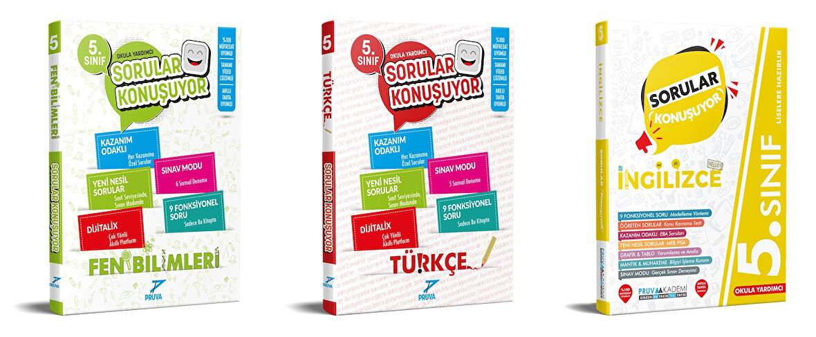Pruva Akademi 2025 5. Sınıf Fen Bilimleri + Türkçe + İngilizce Sorular Konuşuyor Seti 3 Kitap Güncel Müfredat